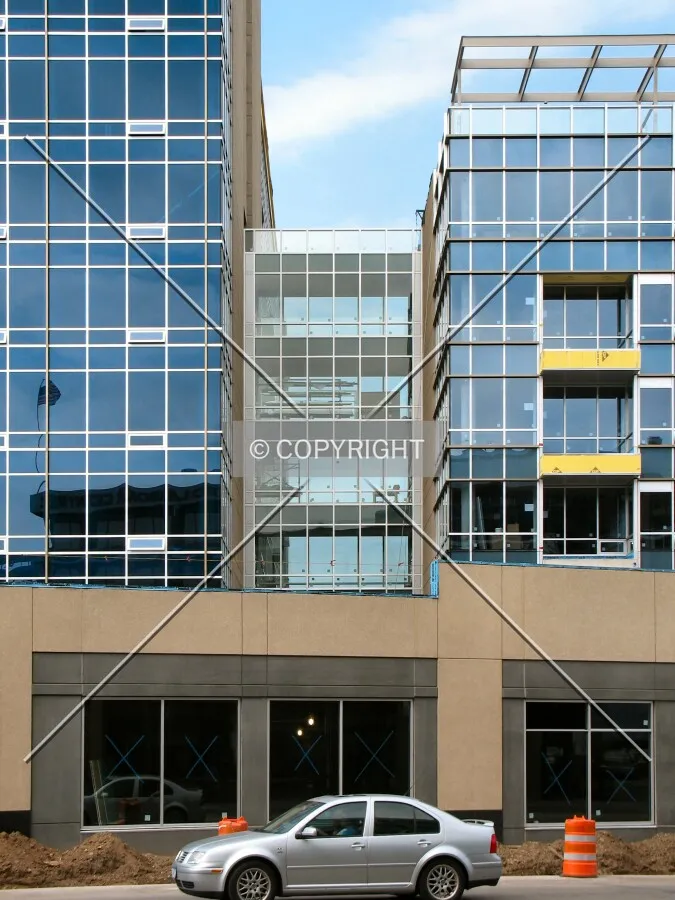 Glass corridors connecting the two wings