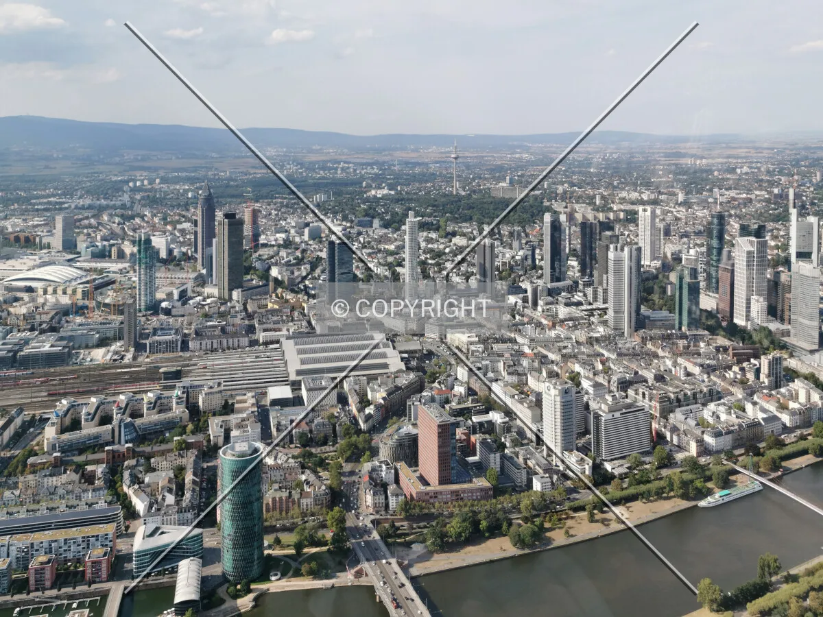 Flight with a helicopter over Frankfurt