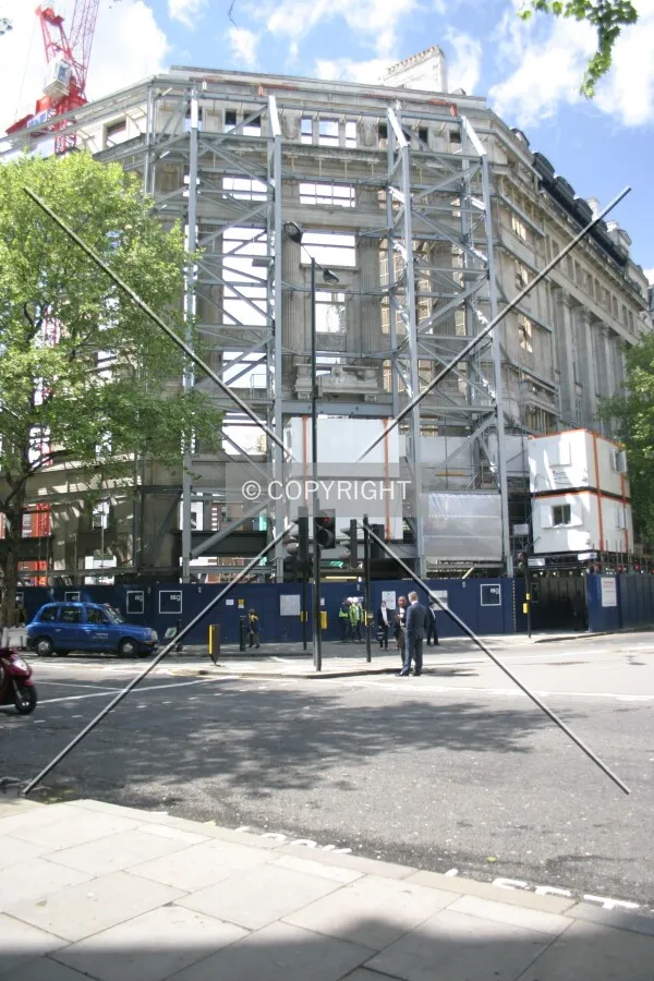 View northwest of the retained façade from the Aldwych