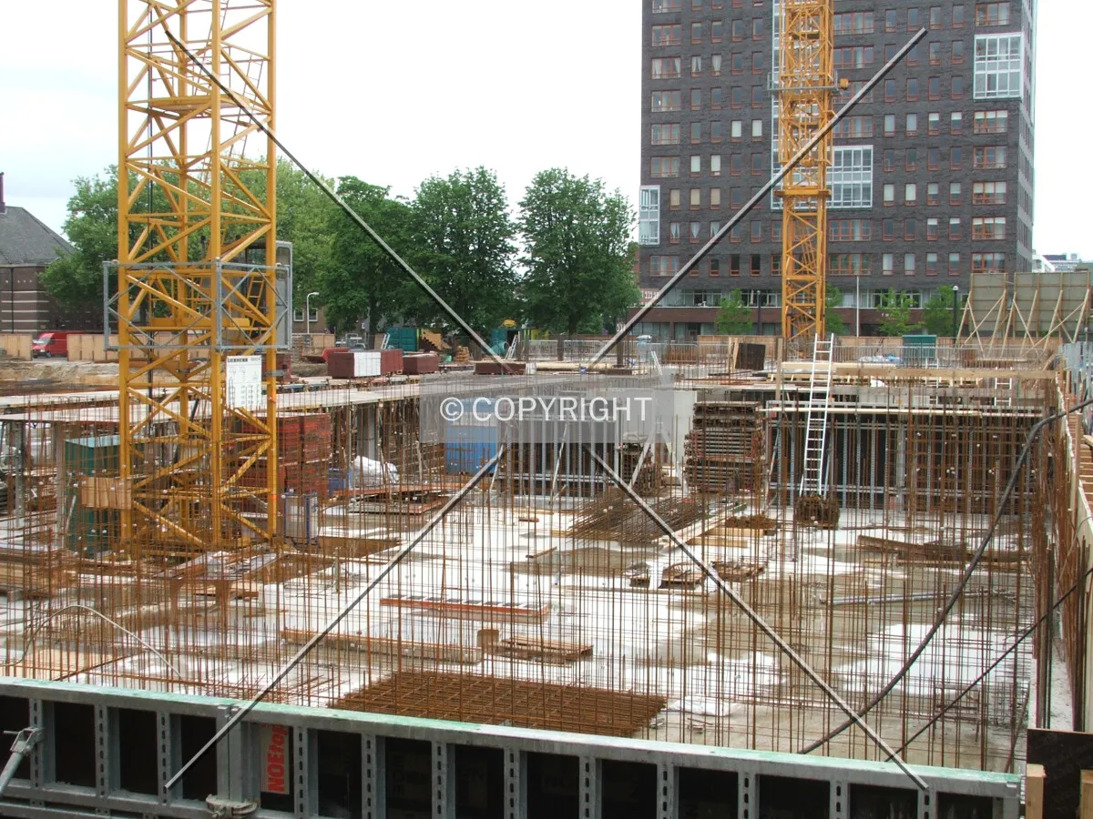 The construction site seen from the east