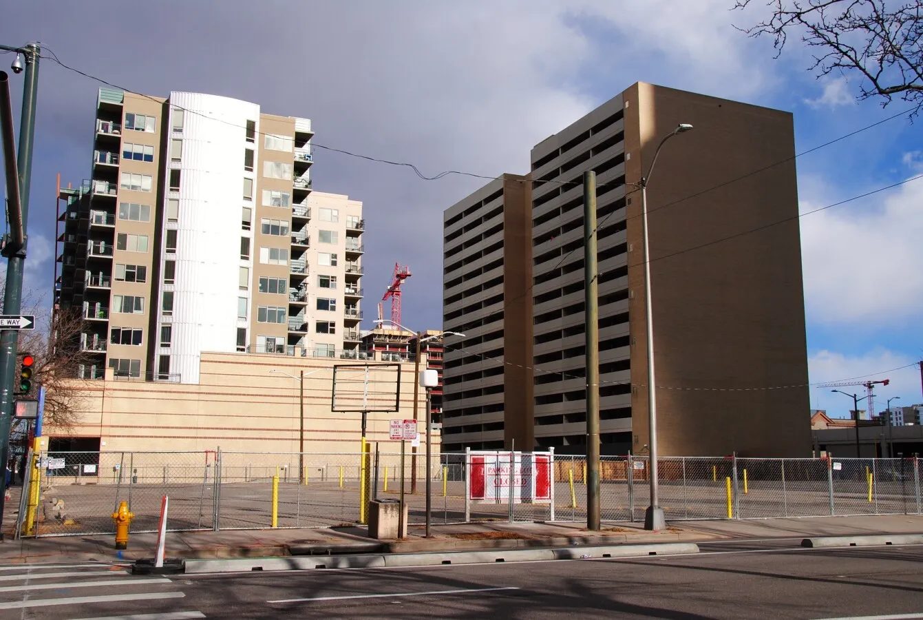 View of the closed parking lot prior to clearing the site