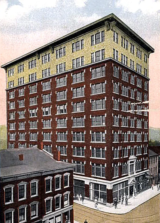 Vintage view from the southeast showing original cornice
