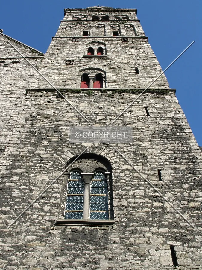 Looking up from the west at the southern tower