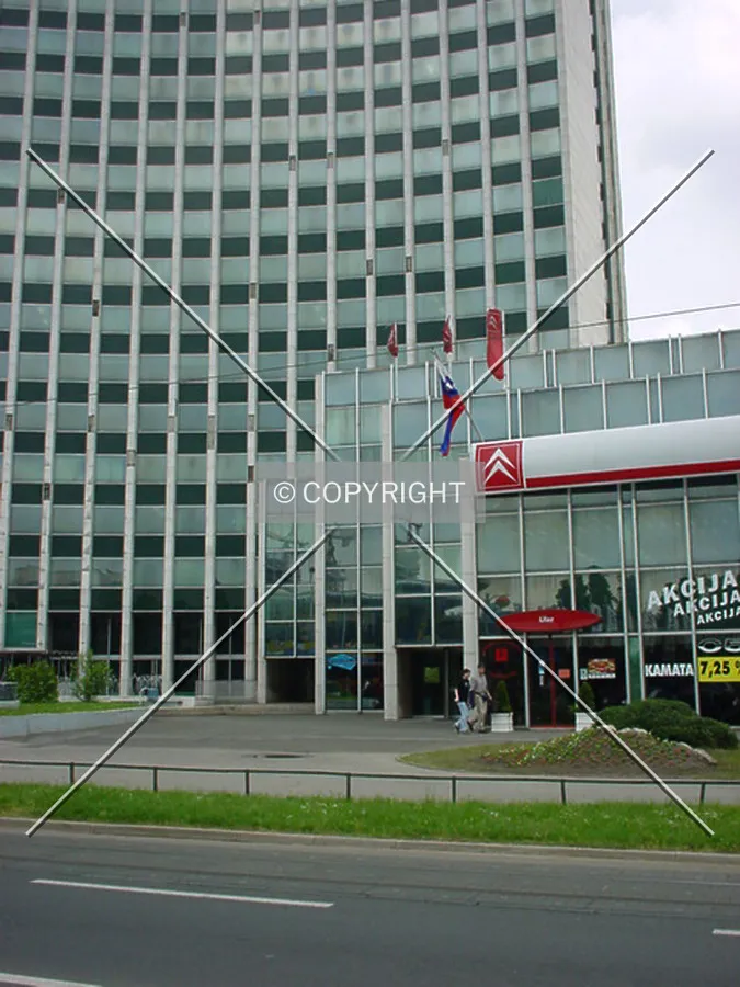 A car showroom is connected to the building