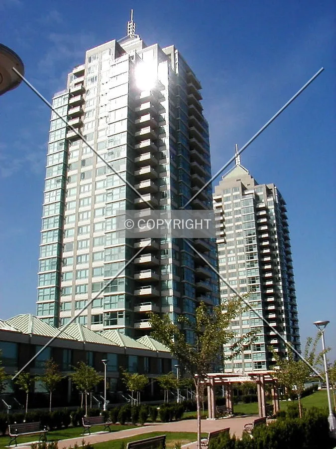 Morning sun reflecting off Buchanan Tower with its twin west tower in background