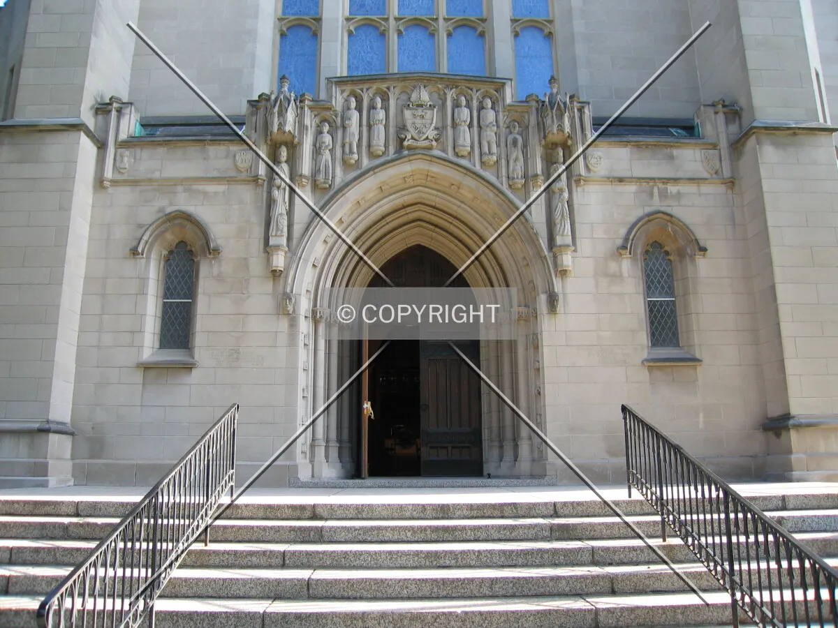 Main entrance with figures above