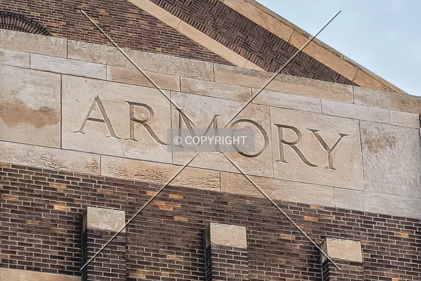 Armory sign on the west facade; September 4, 2021