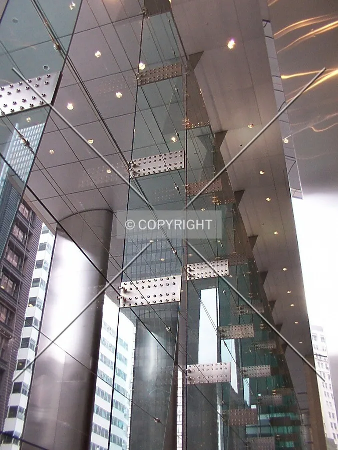 Inside view of the glass wall on Dearborn Street