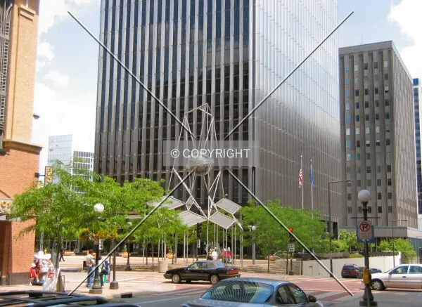 View across Ecolab Plaza and the Wabasha/5th Street intersection