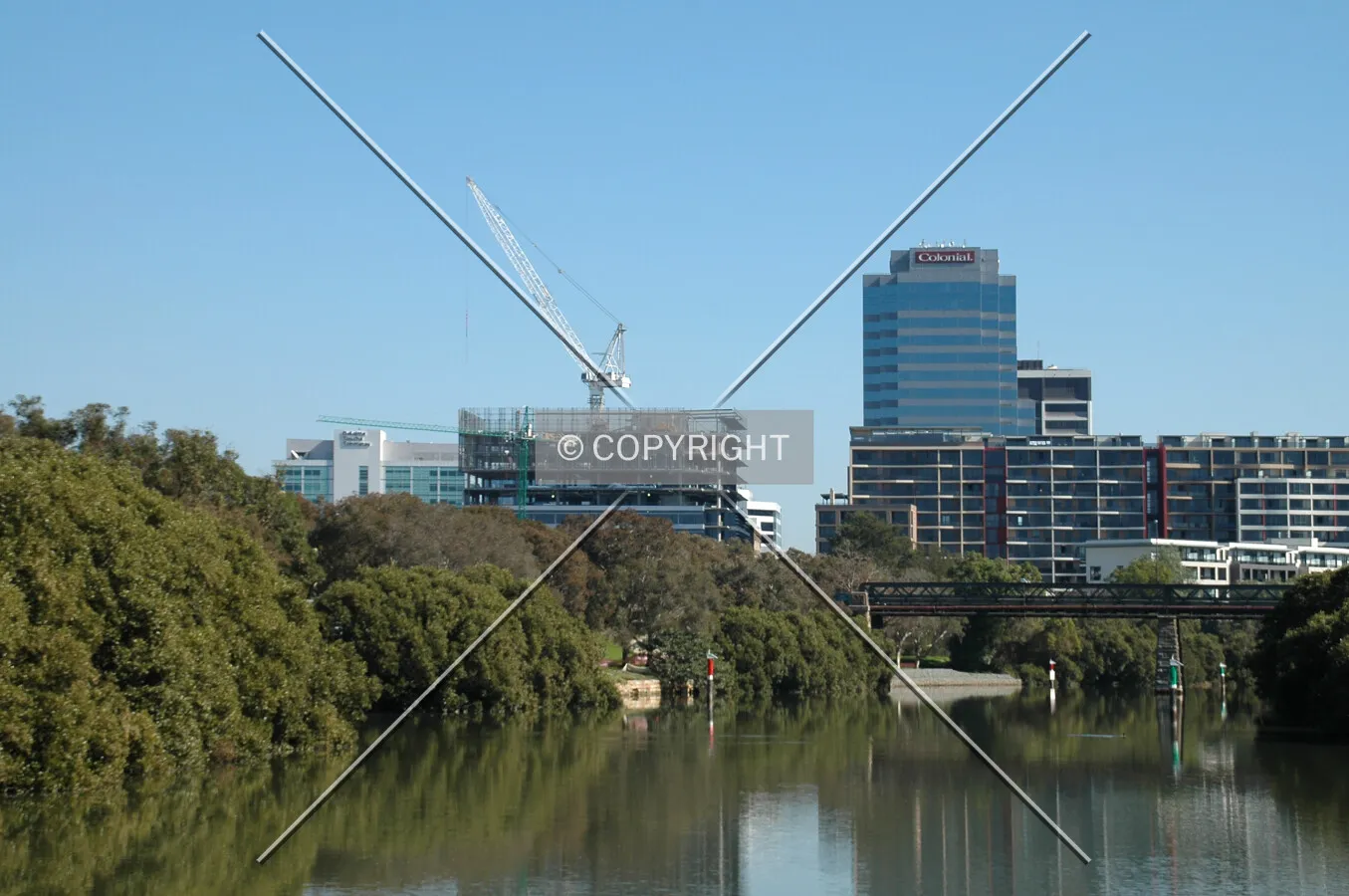 Skyline seen from the Parramatta River with 101 George Street under construction