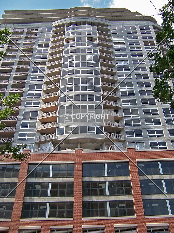 Looking up the south facade from Davis Street