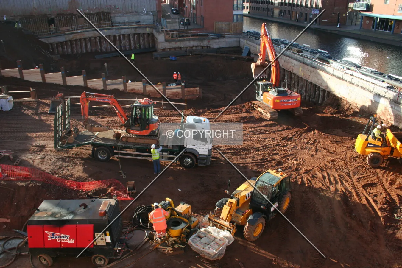Looking down into the site