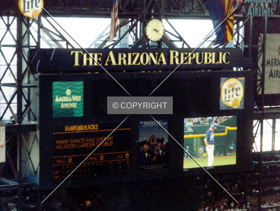View of the large scoreboard in the outfield