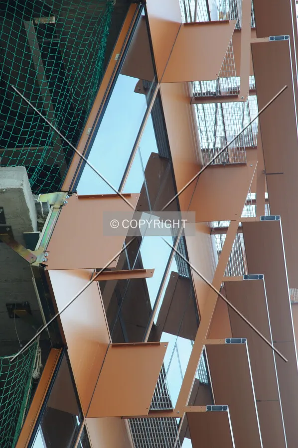 Looking upf the facade under construction