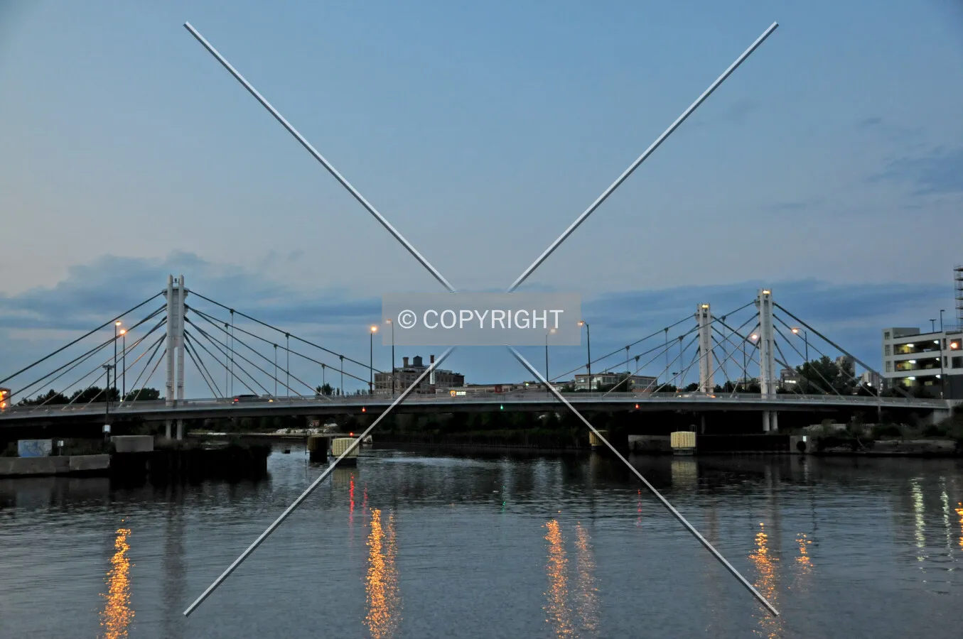 Looking north from the adjacent turning basin at twilight. September 5, 2012.