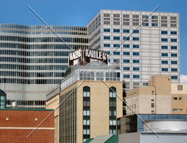 View to the west from the Civic Center Ramp, Gonda Building looming in the background