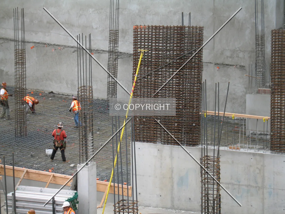 South side of the site showing initial build-up of vertical re-bar frames