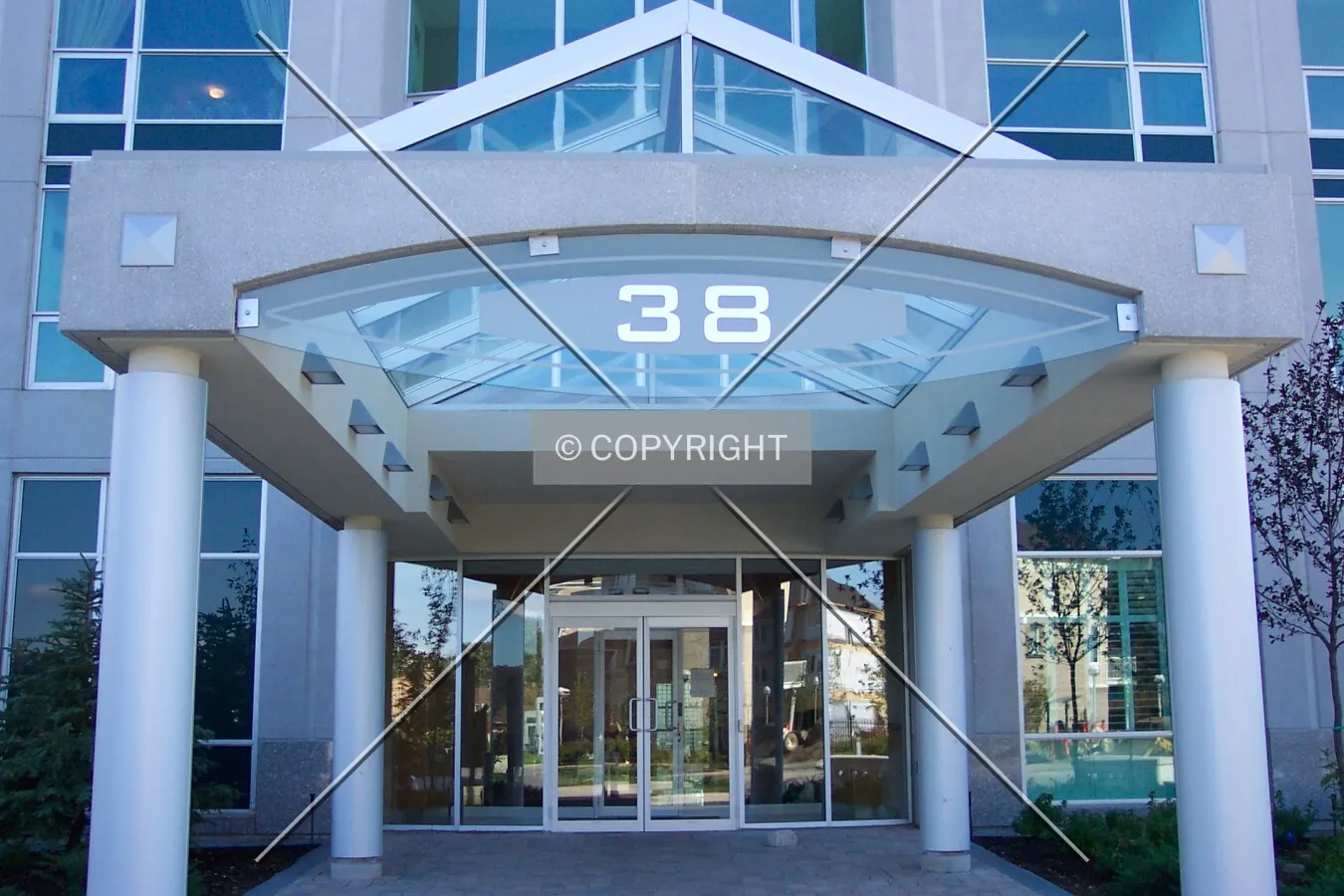 The address brightly displayed at the front entrance