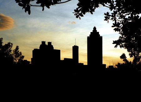 Downtown Atlanta scene at sunset.