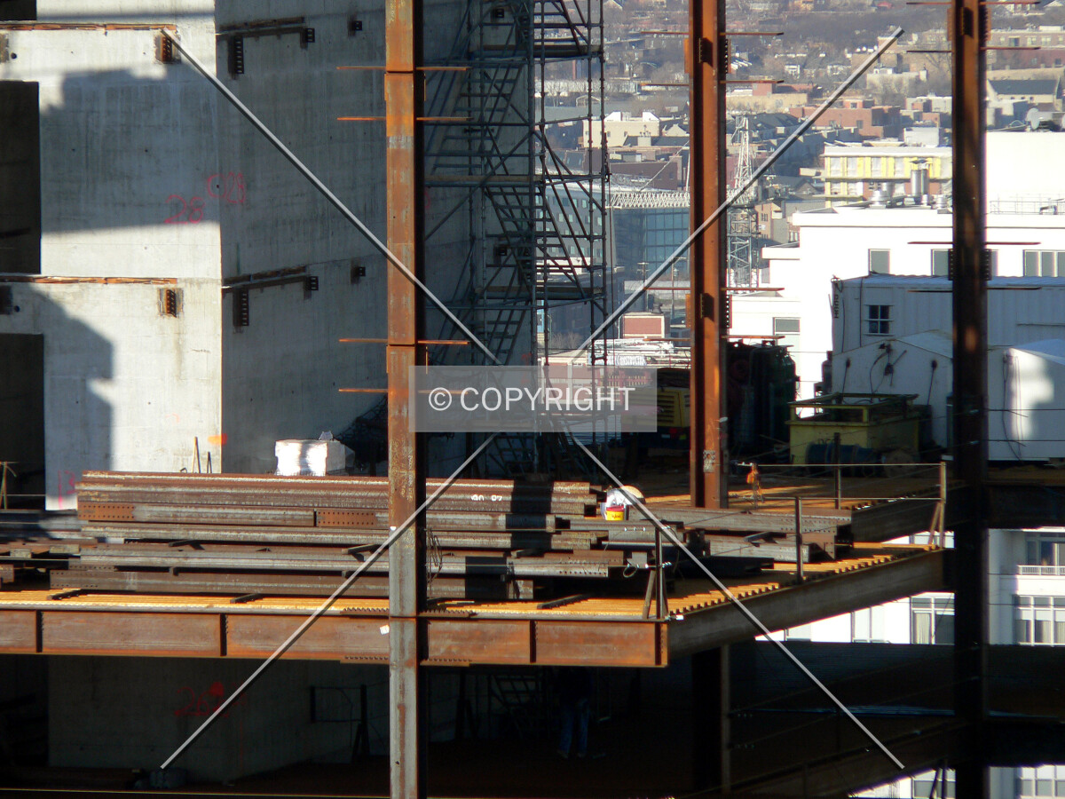 Steel beams waiting for installation