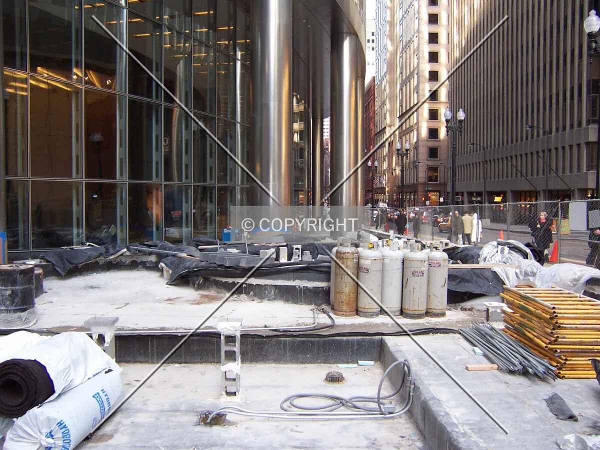 View of the plaza construction along Monroe Street