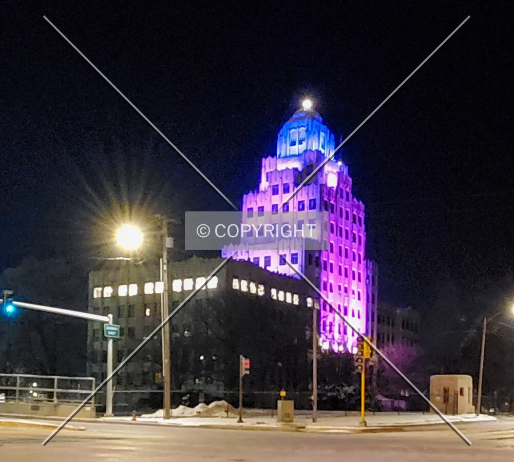 Southwest view at night; February 14, 2020