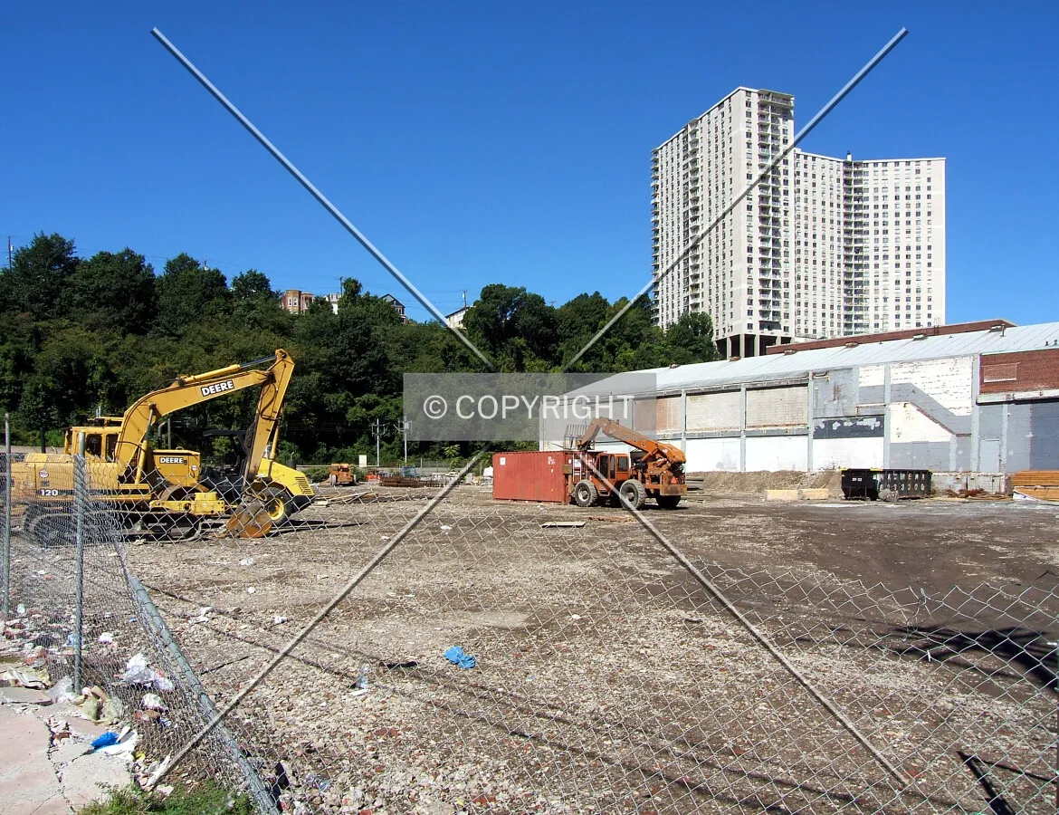 View from the southeast on 9th Street showing the cleared site