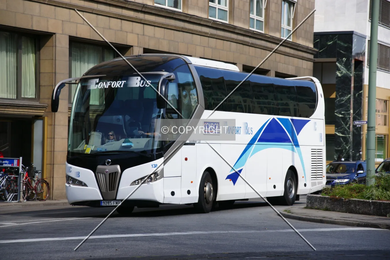 A white travel bus