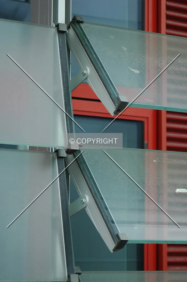 Close-up of the glass facade system