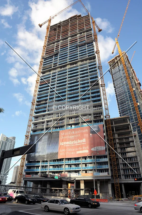 Looking up from the west across Brickell Avenue