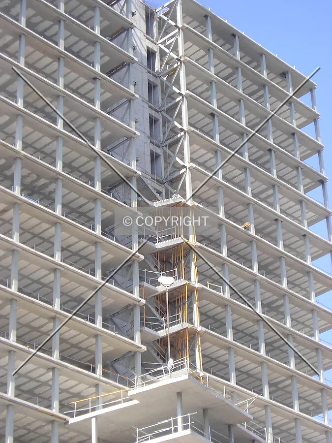View of the stairs under construction at the core of the building