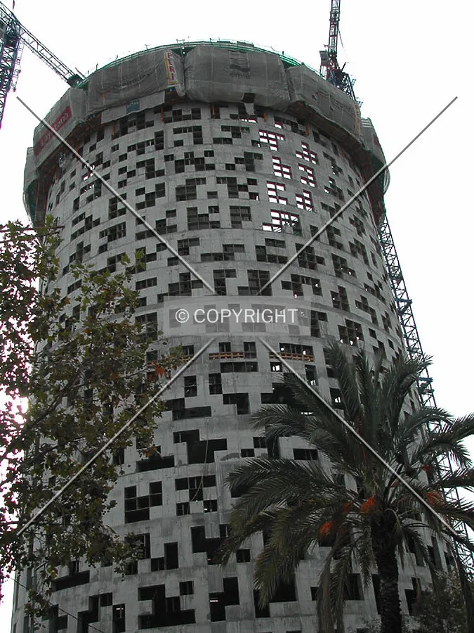 Closer view of the building and the palm trees of the zone