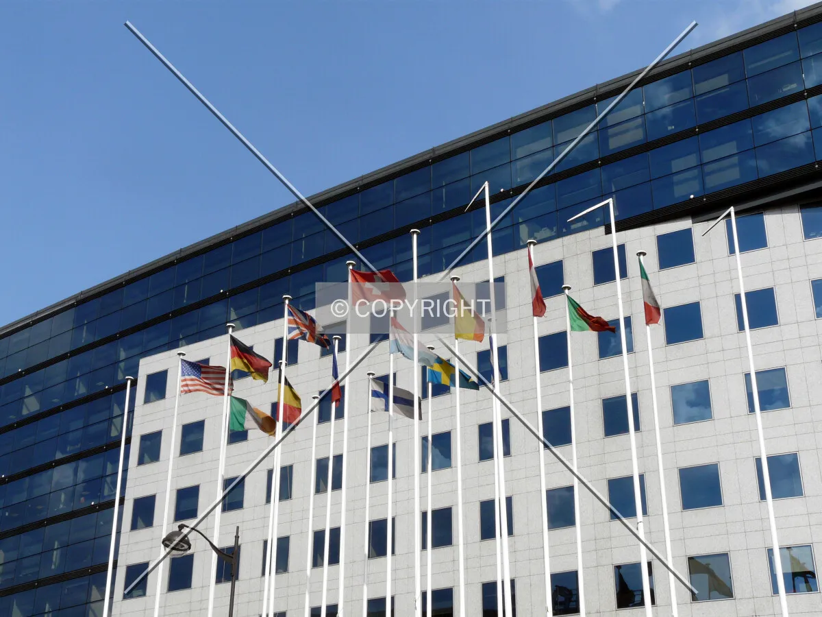 National flags in front of the northwest side