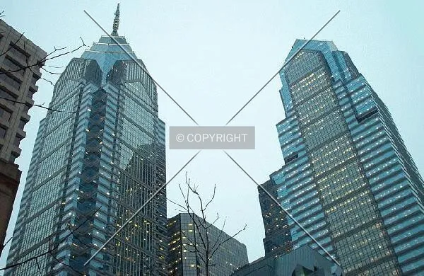 One (left) and Two Liberty Place from 17th & Chestnut (southwest)