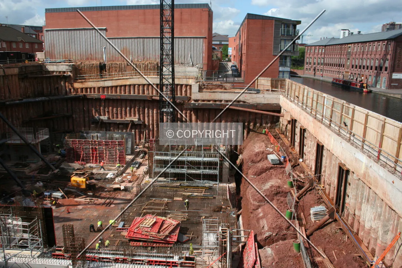 Looking down into the site