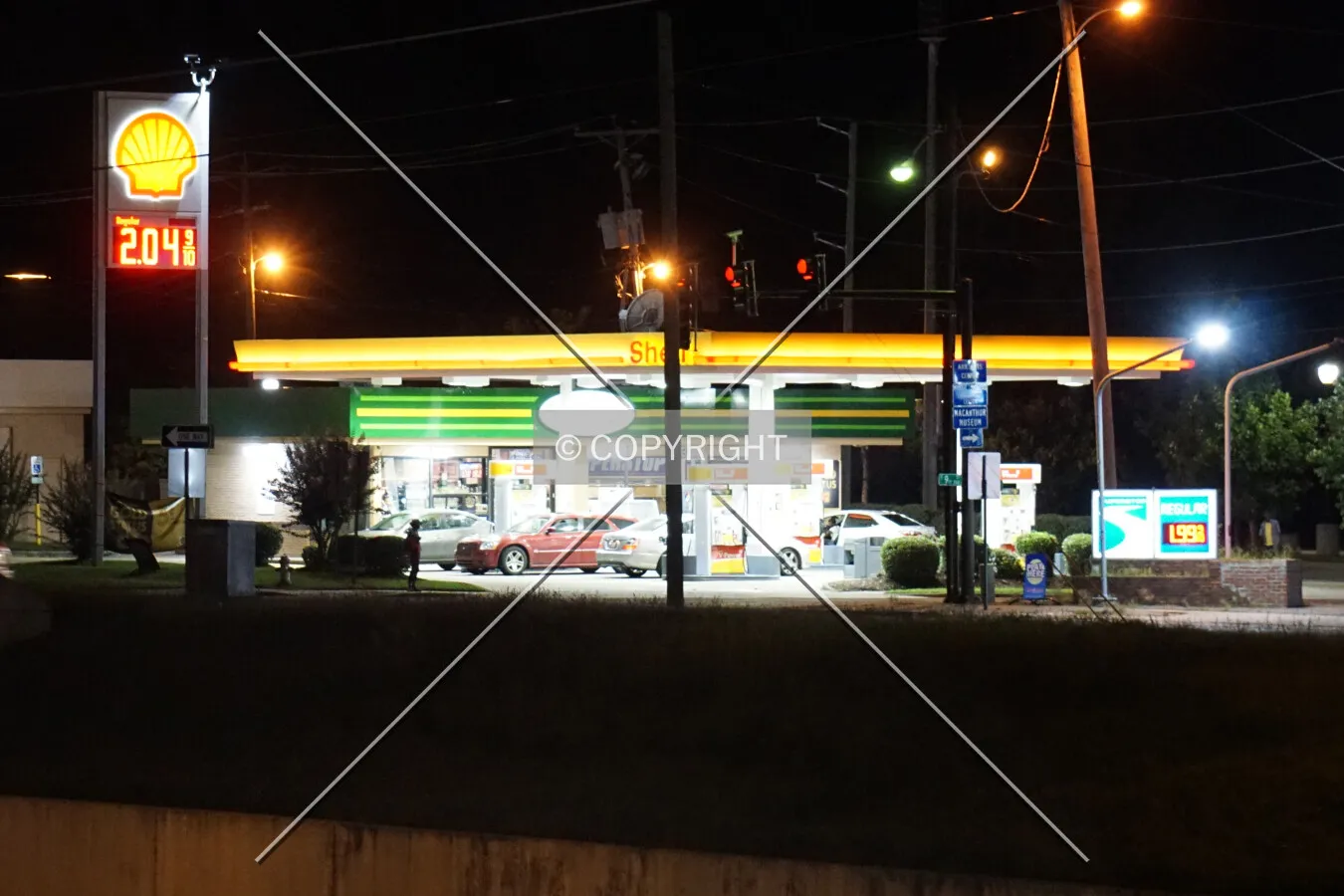 View from the northeast at night; July 3, 2017