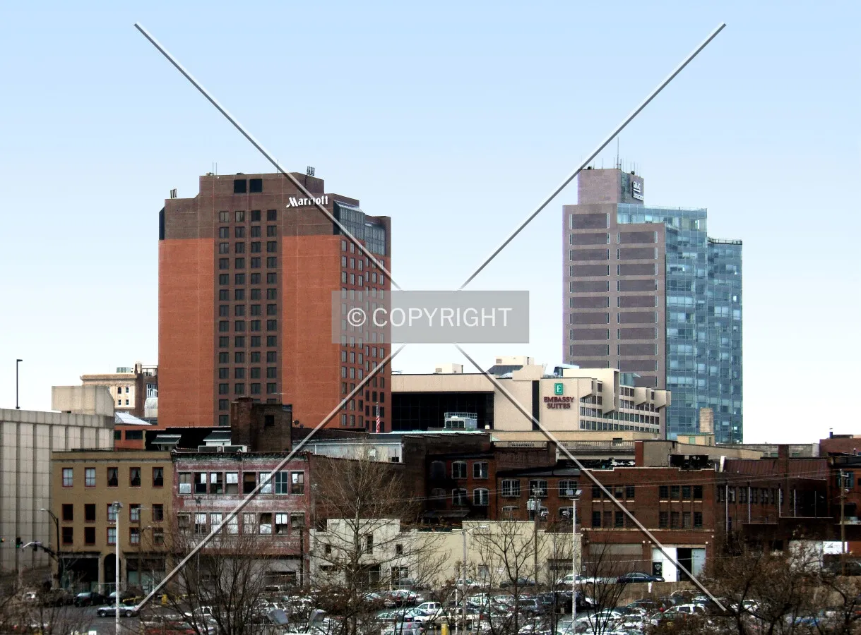 View from the northeast with the Marriott, Embassy Suites, and GMAC Tower