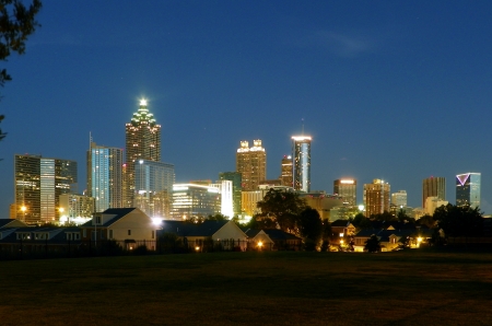 Downtown Atlanta skyline at night.