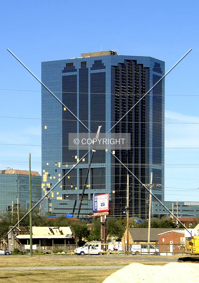 From North Hullen Street to the southwest with scars from August 2005's Hurricane Katrina still visible on the glass facade