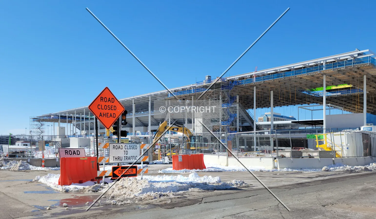 From the northeast during construction