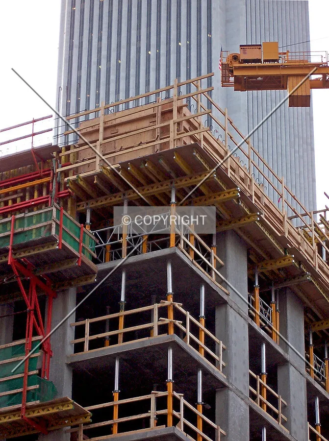 Scaffolding, formwork and poleshores on the northeast corner of the tower