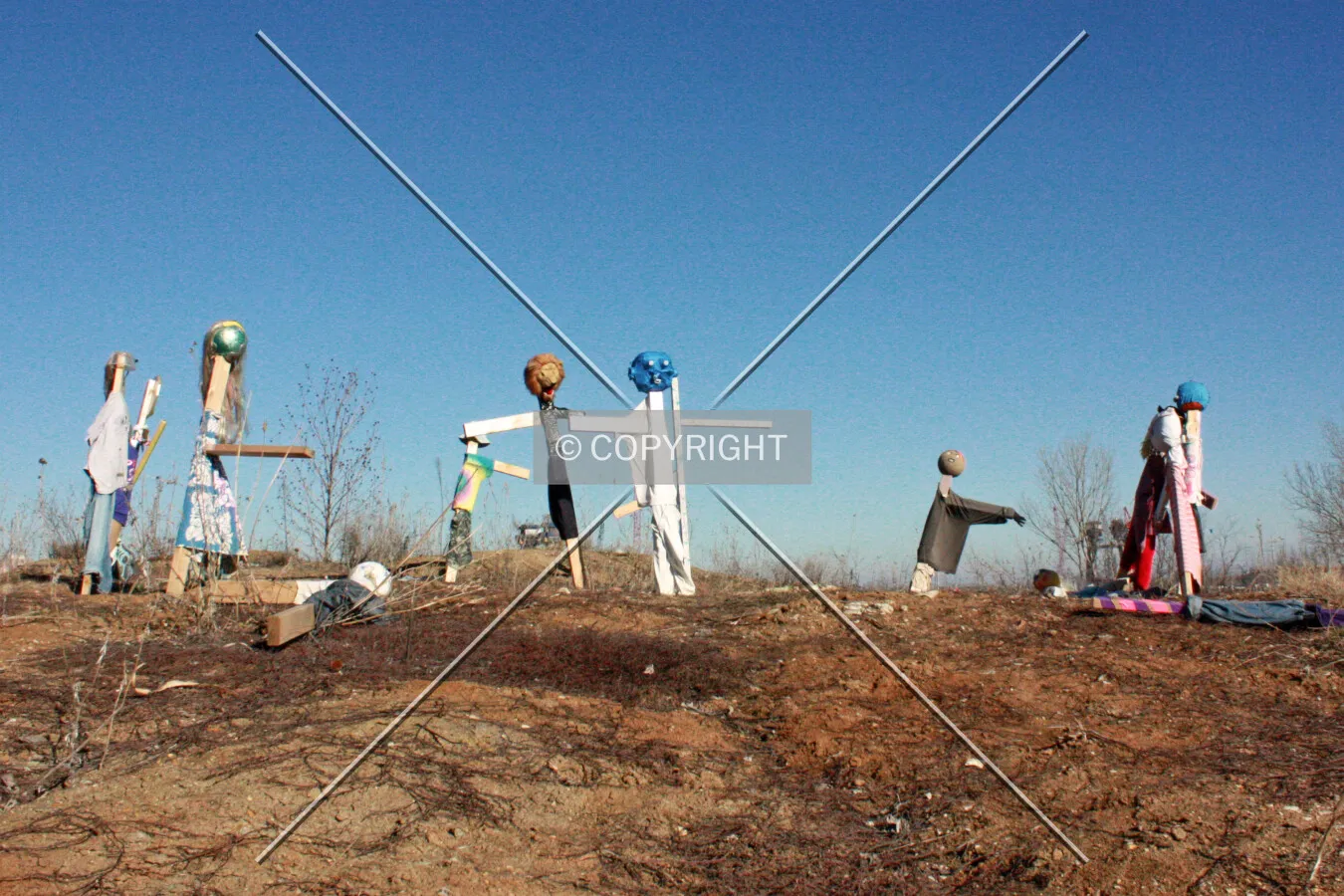 Scarecrows on the south end of the settlement
