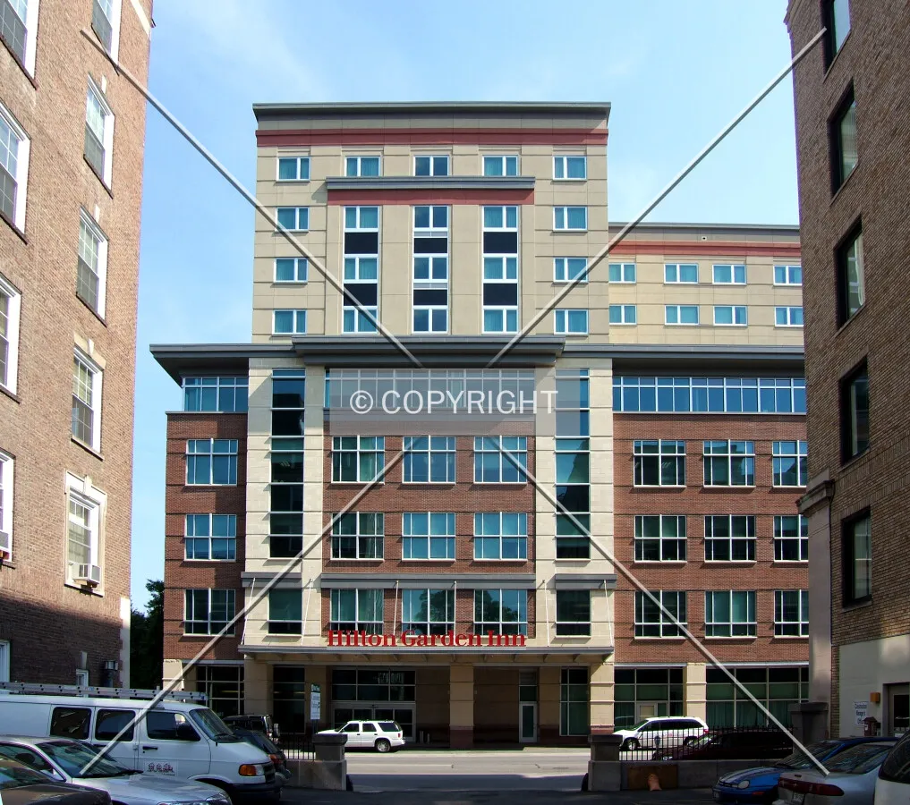 View from the south toward Seneca Street past the Seneca Building and Tioga Place