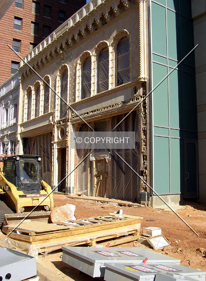 View of the old storefront being incorporated into the building itself