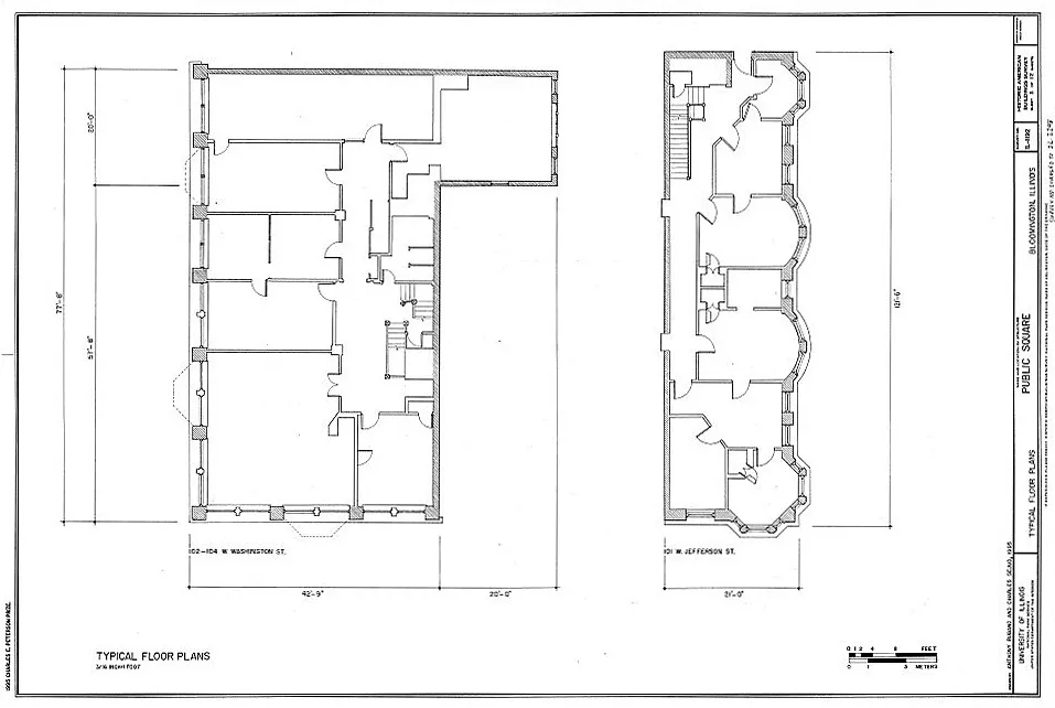 Floor plan drawing with the Corn Belt Bank Building to the right