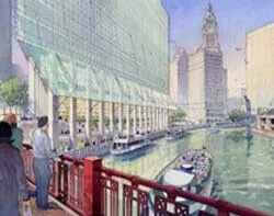 Rendering of the riverwalk in an early version of the design