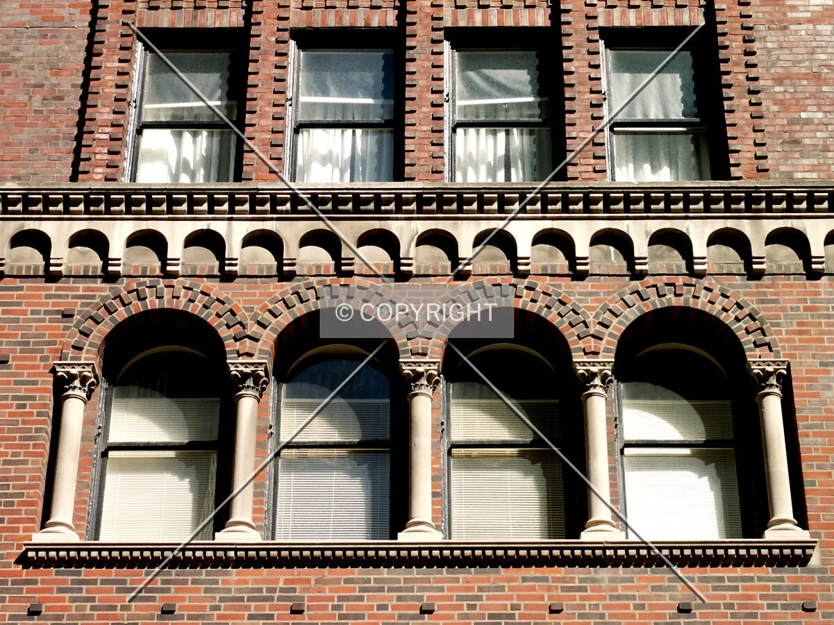 Italian Renaissance-style windows on the west facade