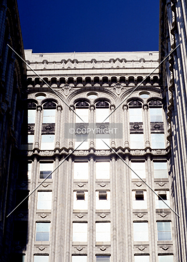 Building crown at the light well from the east