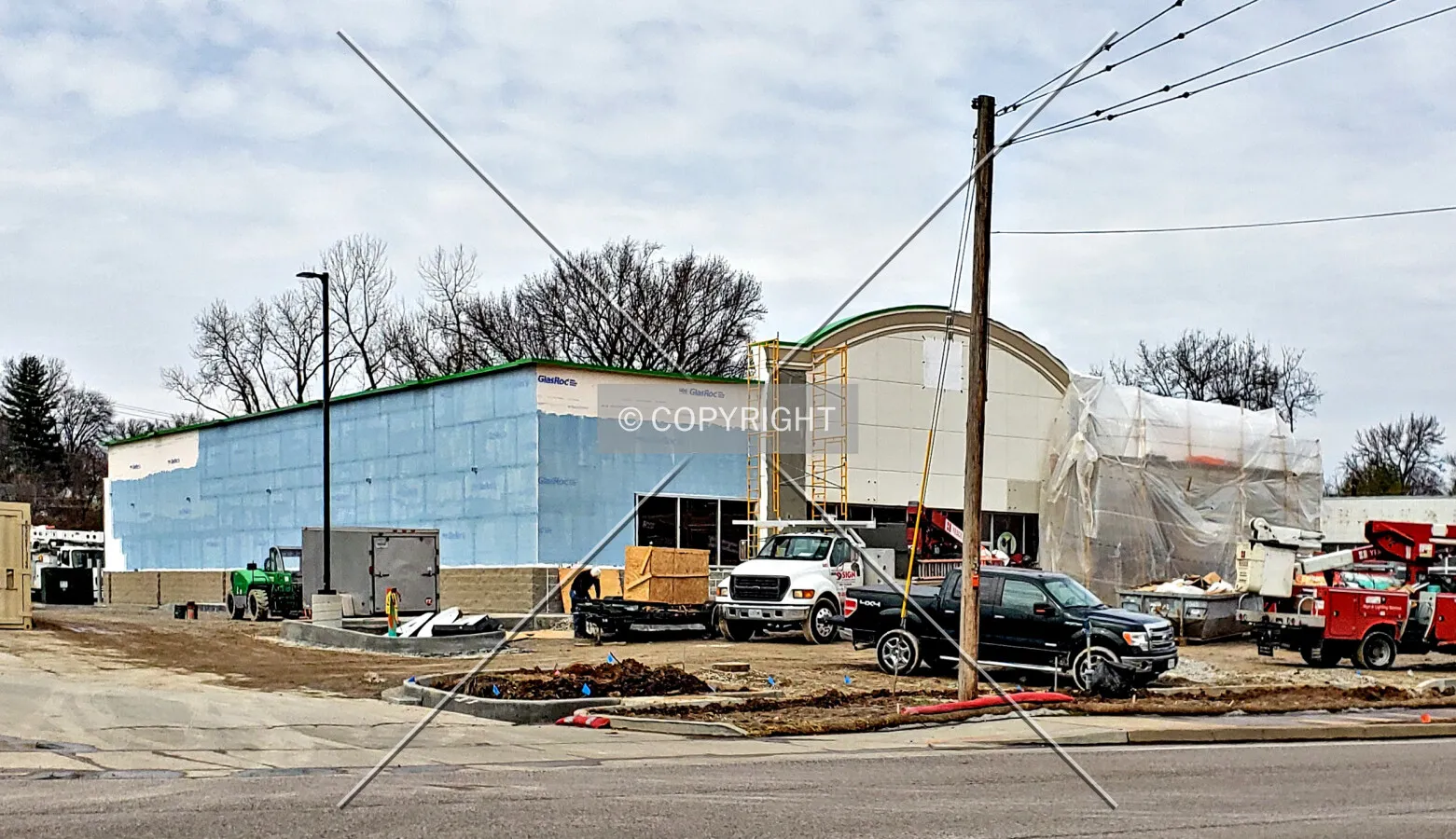 View from the southeast during construction; February 21, 2019