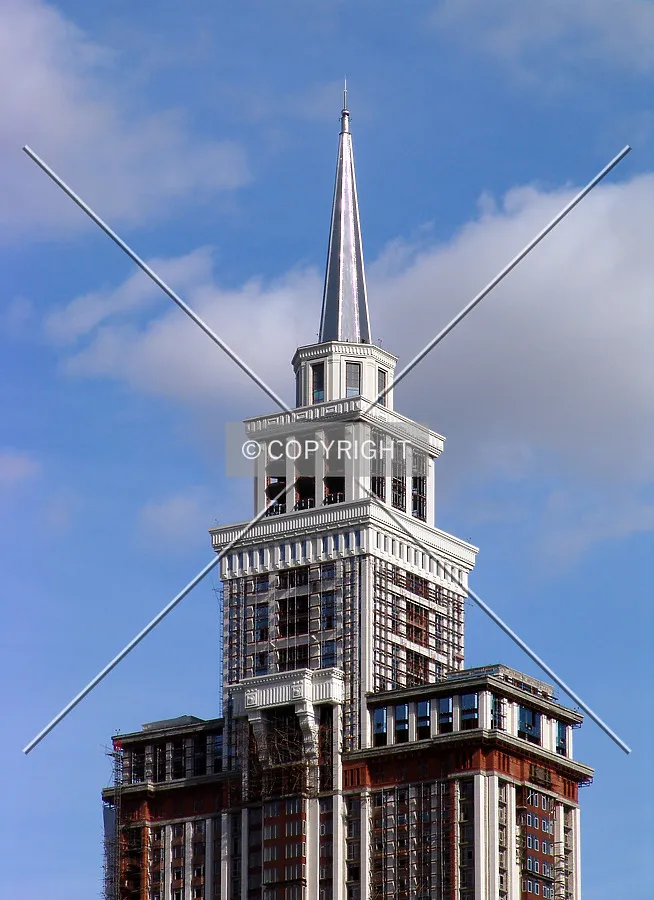 The upper floors and spire